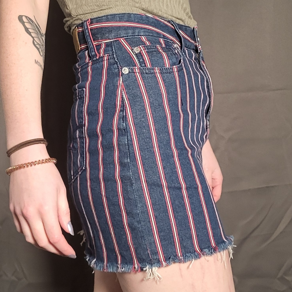 American Eagle Outfitters Blue and Red Denim Skirt